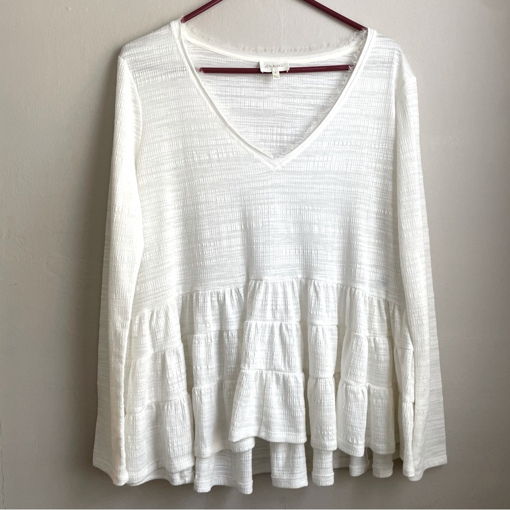 Anthropologie Deletta Thea V-Neck Peplum Tiered Ruffle Top Size Medium EUC